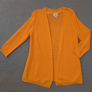 St John's Bay Women's Medium Cotton Knit Open Front Cardigan‎ Bright Orange